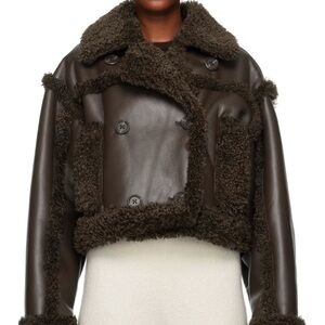 Stand Studio Kristyn Brown Faux Leather Jacket with Shearling Trim